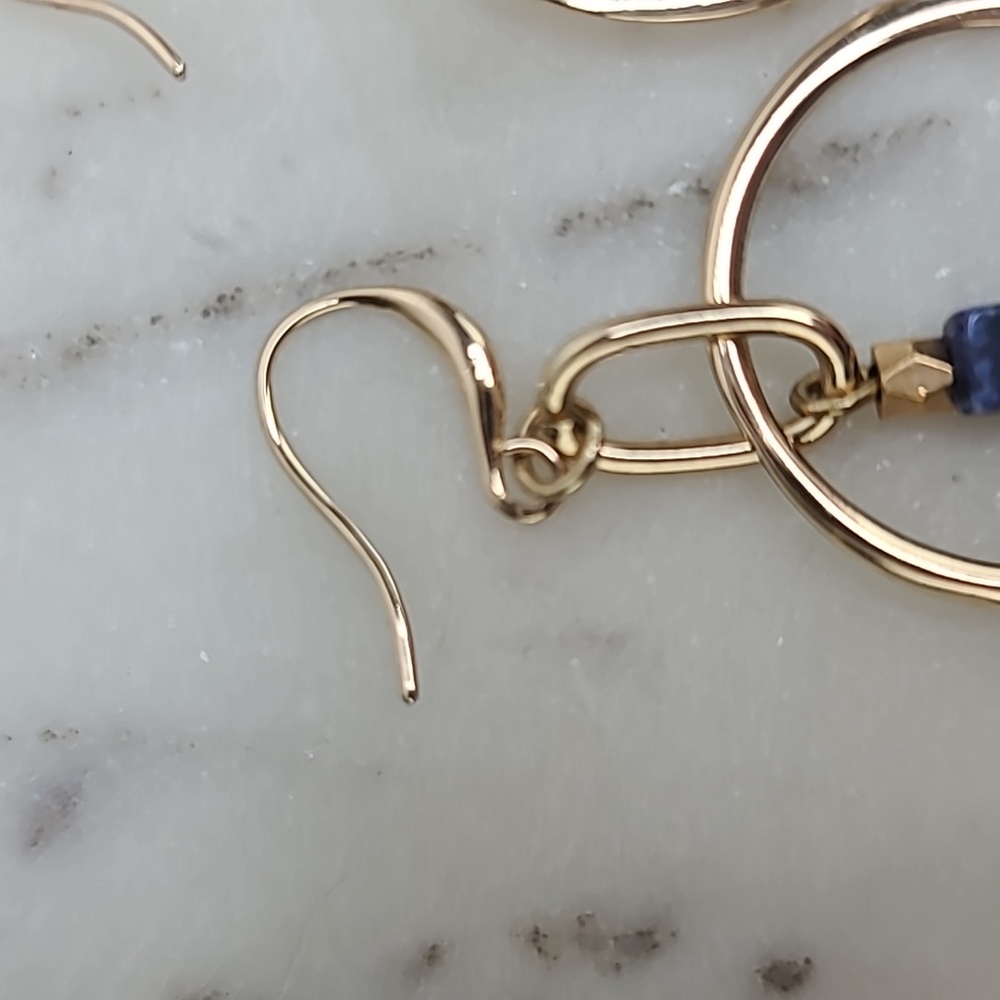 Banana Republic Lapis Lazuli/Gold Hoop Dangle Hook Earrings - Picture 12 of 17